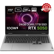 Lenovo LOQ 15AHP10 AMD Ryzen 7-250 24GB DDR5 1TB SSD RTX5050 8GB 100W 15.6 inç Full HD 144Hz IPS FreeDos Gaming Laptop (83JG006ATR) - Görsel 1