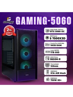 GamingGenTR GAMING-5060 / AMD Ryzen 5 7500X3D / ASUS Dual GeForce RTX 5060 8GB / 16GB Ram / 1TB SSD OEM Paket fiyatı - EnUcuzSistem