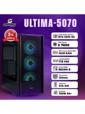 GamingGenTR ULTIMA-5070 / AMD Ryzen 5 7600 / Asus Dual Geforce RTX 5070 12GB / 16 GB Ram / 1 TB SSD / OEM Paket fiyatı - EnUcuzSistem