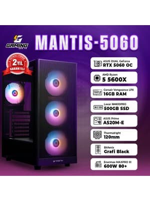Gaminggentr MANTIS-5060 / AMD Ryzen 5 5600X Tray / Asus Dual Geforce Rtx 5060 8gb / 16 GB Ram / 500 GB SSD Oem Paket fiyatı - EnUcuzSistem