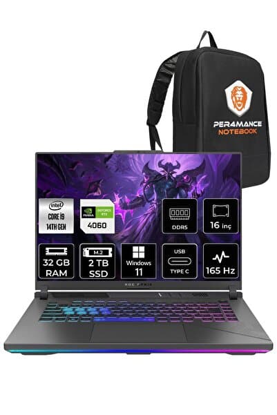 ASUS ROG Strix G16 i9-14900HX 32GB 2TB SSD RTX4060/8GB 165HZ 16" WUXGA W11H N3117 & PER4 ÇANTA - Görsel 1
