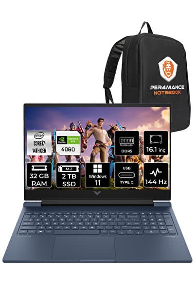 HP VİCTUS 16 i7 14700HX 32GB 2TB SSD RTX4060/8GB 144HZ 16.1'' FHD W11H 9J205EA & PER4 ÇANTA - Görsel 1