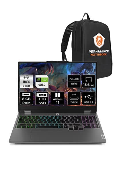 LENOVO LOQ 15IAX9 i5-12450HX 8GB 1TB SSD 105W RTX4060/8GB 15.6" FHD W11P & PER4 ÇANTA - Görsel 1