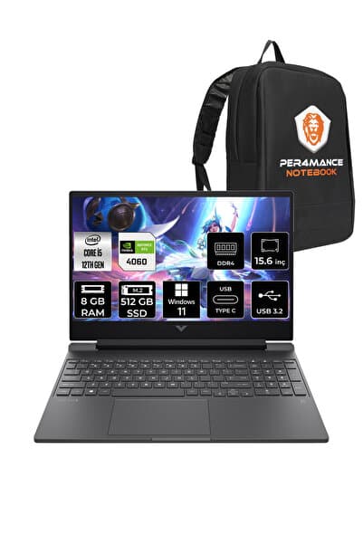 HP Victus 15 i5 12500H 8GB 512GB SSD RTX4060/8GB 144Hz 15.6'' FHD W11H Gaming Laptop & PER4 ÇANTA - Görsel 1