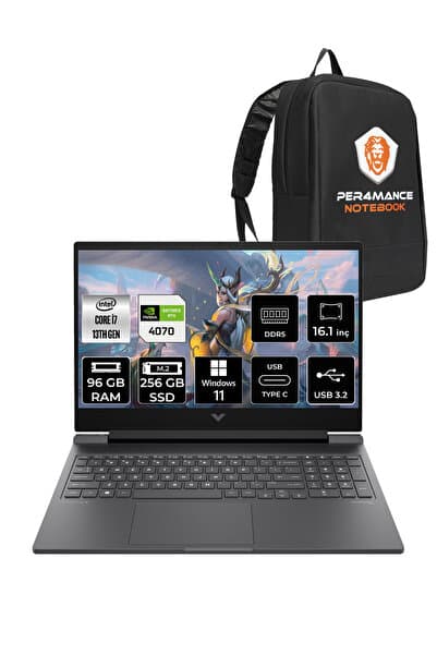HP Victus 16 i7 13700H 96GB DDR5 256GB SSD RTX4070/8GB 144Hz 16.1'' W11H Gaming Laptop & PER4 ÇANTA - Görsel 1