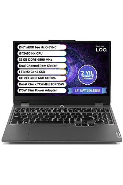 LENOVO Loq Intel Core I5-12450hx 32gb 1tb S Rtx™ 3050 6gb Tgp 95w 15,6" Gaming Laptop 83gs008gtr-321 - Görsel 1