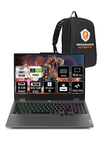 LENOVO LOQ i7 13650HX 8GB 512GB SSD RTX4060/8GB 115W 144Hz 15.6" W11P Gaming Laptop & PER4 ÇANTA - Görsel 1