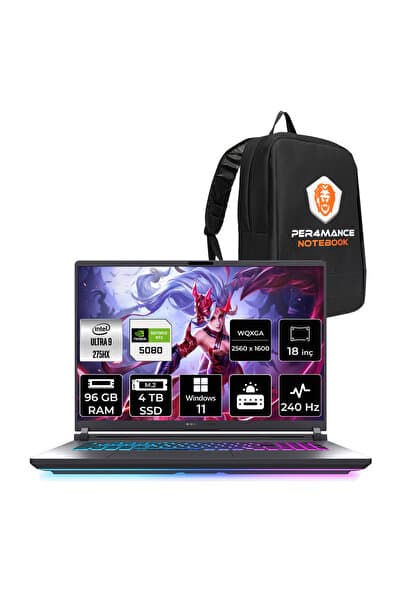ASUS ROG Strix G18 Ultra 9 275HX 96GB 4TB SSD RTX5080/16GB 175W 240HZ 18'' QHD+ W11P Gaming & PER4 - Görsel 1