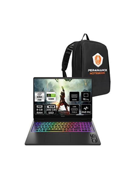 HP OMEN Max 16 Ultra 9 275HX 8GB 256GB SSD RTX5080/16GB 16'' 240Hz WQXGA FDOS Gaming Laptop & ÇANTA - Görsel 1