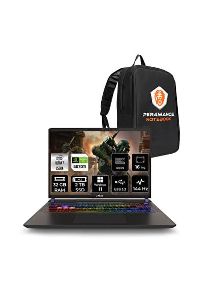 MSI Vector 16 HX AI Ultra 7 255HX 32GB 2TB SSD RTX5070TI/12GB 140W 16'' WUXGA W11H Gaming Laptop - Görsel 1