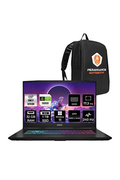 MSI Katana 17 HX i7-14650HX 32GB 1TB SSD RTX5060/8GB 17.3'' 2K QHD 240Hz W11H Gaming Laptop B14WFK - Görsel 1