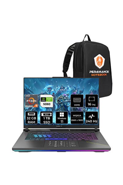 ASUS Rog Strix G16 Ryzen 9 8940HX RTX 5060 8GB 32GB RAM 1TB SSD 16" QHD+ 240Hz Win11 Home G614PMS5028P358 Gaming Laptop + Per4 Çanta - Görsel 1