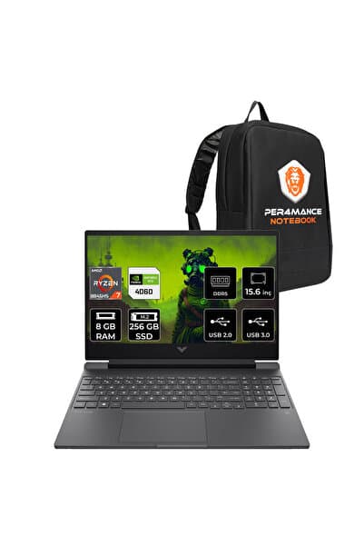 HP Victus 15 R7 8845HS 8GB DDR5 256GB SSD RTX4060/8GB 15.6'' 144Hz FDOS Gaming Laptop & PER4 ÇANTA - Görsel 1