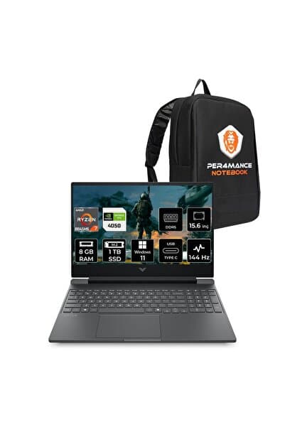 HP Victus 15 R7 8845HS 8GB DDR5 1TB SSD RTX4050/6GB 15.6'' 144Hz W11H Gaming Laptop & PER4 ÇANTA - Görsel 1