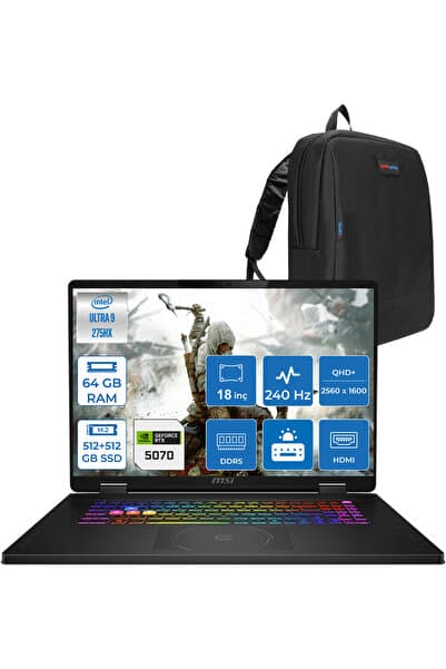 MSI Crosshaır 18 Ultra 9-275HX 64GB 512GB SSD+512GB SSD 8GB/RTX5070 115W 18"2.5k 240Hz FDOS W032XTRF26 - Görsel 1