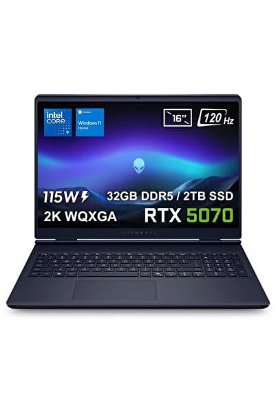 Dell Alienware 16 Aurora Intel Core 9-270H 32GB DDR5 2TB SSD RTX5070 8GB 115W 16 inç 2K W11H Laptop - Görsel 1