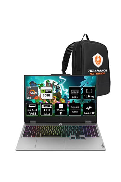 LENOVO Loq Ryzen 7 250 24GB 1TB SSD RTX5060/8GB 100W 144Hz FHD 15.6" W11H Gaming Laptop & Çanta - Görsel 1
