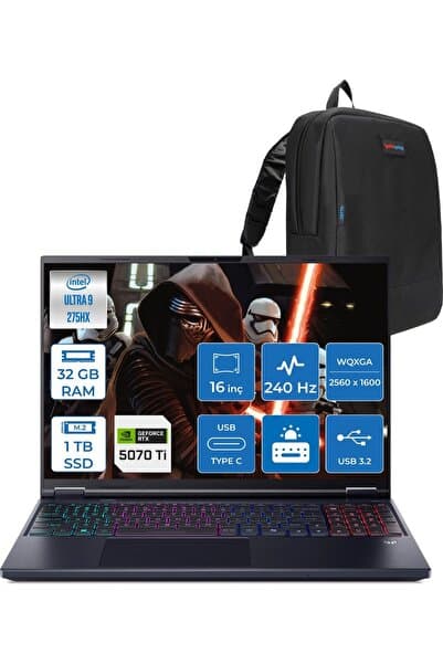 ACER Predator Helıos Neo 16 Ultra 9 275HX 32GB 1tb 12GB/RTX5070Tİ/170W 16inç FDOS NHQX2EY002F08+ZettaÇNT - Görsel 1