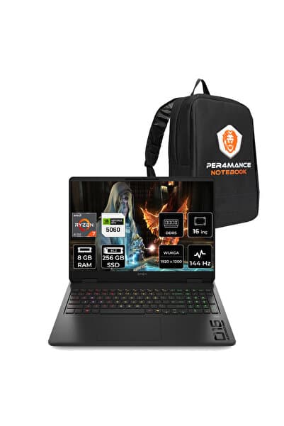 HP Omen16 Ryzen AI 7-350 8GB 256GB SSD RTX5060/8GB 16" FHD+ 144Hz FDOS Gaming Laptop &Per4 Çanta - Görsel 1