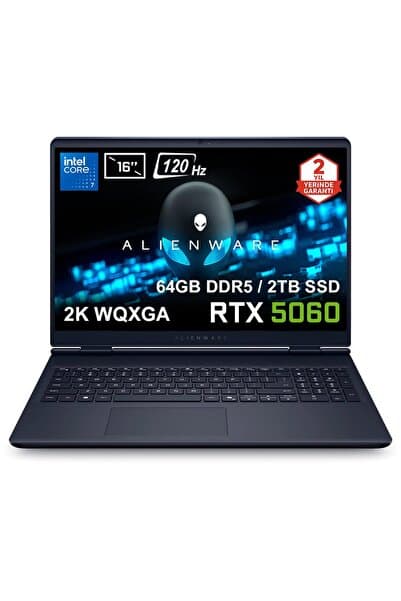 Dell Alienware 16 Aurora Intel Core 7-240H 64GB DDR5 2TB SSD RTX5060 8GB Laptop AC16250-C71615U56Nv5 - Görsel 1