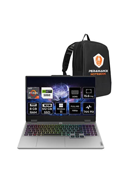 LENOVO LOQ Ryzen 7 250 8GB 512GB SSD RTX5060/8GB 100W 15.6" FHD 144Hz W11P Gaming Laptop & Çanta - Görsel 1