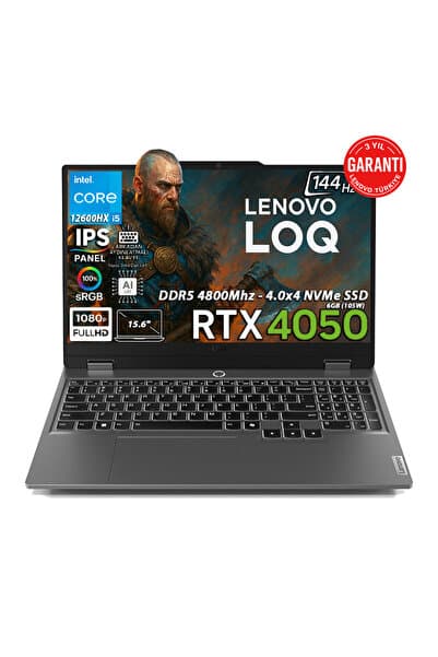 LENOVO LOQ 15IAX9 Intel Core i5-12600HX 12GB 1TB SSD RTX 4050 6GB 15.6" FHD IPS 144Hz Freedos 83GS00PFTR - Görsel 1