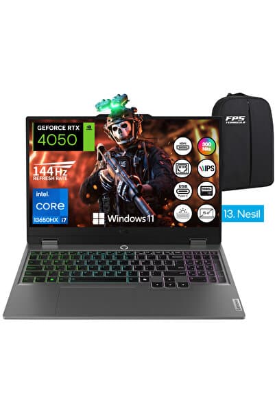 LENOVO LOQ İ7-13650HX RTX4050 16GB RAM 512GB SSD 15.6" FHD IPS 144Hz W11 Taşınabilir Bilgisayar - Görsel 1