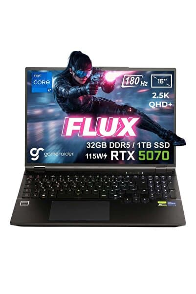 GameRaider FLUX GR16 Core i7-14650HX 32GB DDR5 1TB SSD RTX 5070 8GB 115W 16 inç 180Hz FDos Laptop - Görsel 1