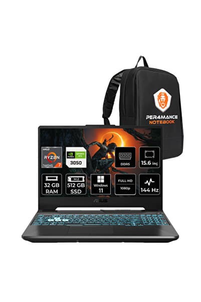 ASUS Tuf A15 R7-7445HS 32GB 512GB SSD RTX3050/4GB 144Hz FHD 15.6" W11H Gaming Laptop & PER4 ÇANTA - Görsel 1