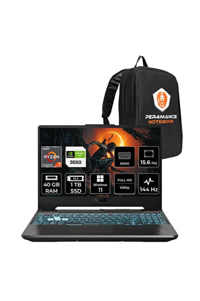 ASUS Tuf Gaming A15 Ryzen 7 7445HS RTX 3050 40GB RAM 1TB SSD 15.6" FHD 144Hz Win11 Pro FA506NCGHN265P403 Gaming Laptop + Per4 Çanta - Görsel 1