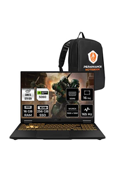 ASUS TUF F16 i5-13450HX 16GB 256GB SSD RTX5060/8GB 115W 16" FHD+ 165Hz FDOS Gaming Laptop & Çanta - Görsel 1