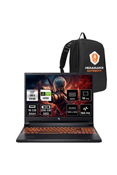 ACER Nitro V16 i5-14450HX 16GB 256GB SSD RTX4050/6GB 85W 16'' WUXGA 165Hz FDOS Gaming Laptop & ÇANTA - Görsel 1