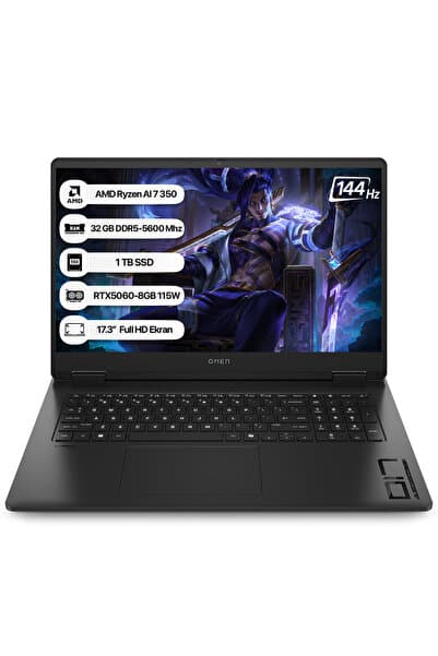 HP Omen C2EZ2EA AMD Ryzen AI 7 350 32GB 1TB SSD RTX5060-8GB Freedos 17.3" FHD 144Hz Notebook - Görsel 1