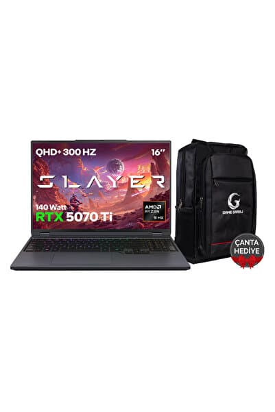 Game Garaj Slayer R9T3D-5070Ti C1 AMD Ryzen 9 9955HX3D 32GB RAM 1TB SSD RTX5070Ti 16" QHD IPS 300Hz FreeDOS - Görsel 1