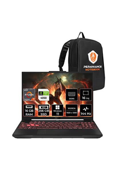 ASUS Tuf A16 Ryzen 7 7445HS RTX 4050 16GB RAM 256GB SSD 16" FHD+ 144Hz Win11 Home FA607NUGRL208P346 Gaming Laptop + Per4 Çanta - Görsel 1