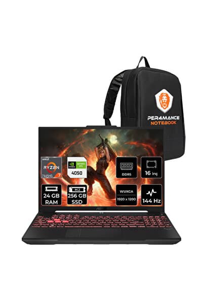 ASUS Tuf A16 Ryzen 7 7445HS RTX 4050 24GB RAM 256GB SSD 16" FHD+ 144Hz FreeDOS FA607NUGRL208P311 Gaming Laptop + Per4 Çanta - Görsel 1