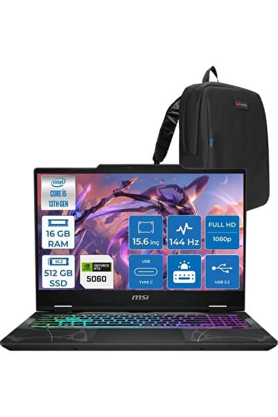 MSI Cyborg 15 I5 13420H 16GB 512GB SSD RTX5060 8gb FDOS 15.6" 144HZ IPS B13WFKG491XTRF02+Zetta Çanta - Görsel 1