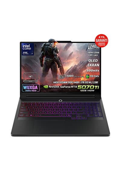 LENOVO Legion Pro 7 Intel Core Ultra 7 255HX 64GB 2TB SSD RTX 5070 Ti 12GB 16" WQXGA OLED Fdos 83F500J8TR - Görsel 1