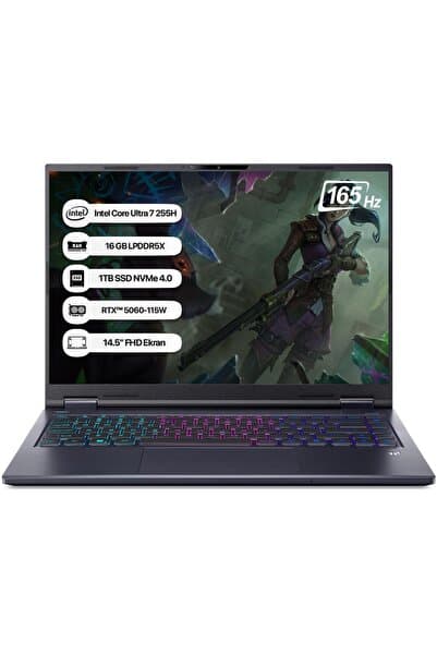 ACER Predator NH.QV0EY.001 Intel Core U7 255H 16GB 1TB SSD RTX5060-8GB 14.5" WQXGA 165Hz Dos Taşınab - Görsel 1