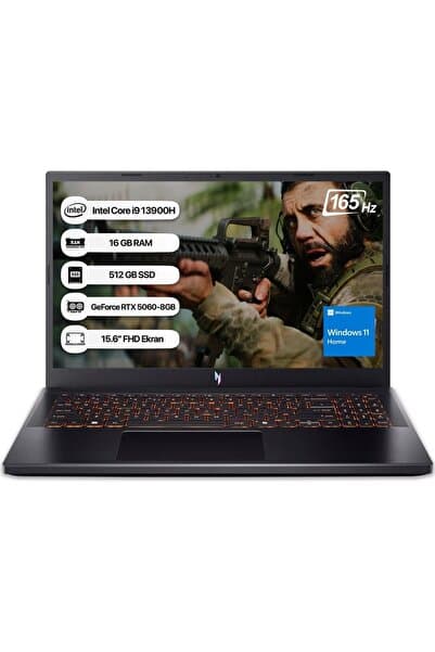 ACER Nitro V15 NH.QZAEY.004 I9 13900H 16GB 512GB SSD RTX5060-8GB 165Hz 15,6" W11 Home Taşınabilir Bilgisa - Görsel 1