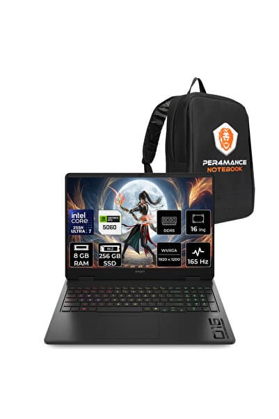 HP Omen Slim 16 Ultra 7 255H 8GB 256GB SSD RTX5060/8GB 16" WUXGA 165Hz 3 ms IPS FDOS Gaming Laptop - Görsel 1