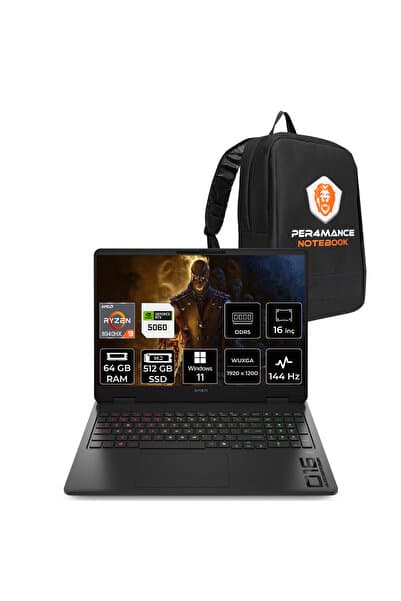HP Omen 16 Ryzen 9 8940HX 64GB 512GB SSD RTX5060/8GB 16" WUXGA 144Hz W11H Gaming Laptop - Görsel 1