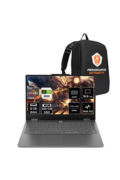 LENOVO Loq Essential Ryzen 7 7735HS RTX 3050 8GB RAM 256GB SSD 15.6" FHD 144Hz FreeDOS 83S00033TRP301 Gaming Laptop + Per4 Çanta - Görsel 1