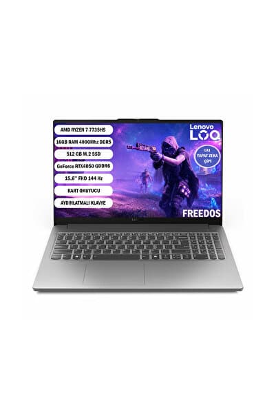 LENOVO LOQ 83S0002YTR Ryzen 7 7735HS 16GB 512SSD RTX4050 15.6" FullHD FreeDOS Dizüstü Bilgisayar - Görsel 1