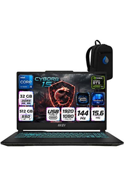 MSI Cyborg 15 Intel Core İ5-13420H 32 GB DDR5 512 GB SSD 6GB/RTX 4050 15.6" FHD 144Hz Windows 11 Pro - Görsel 1