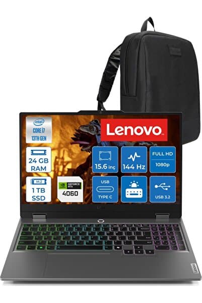 LENOVO Loq 15IRX9 Intel Core I7 13650HX 24GB Ddr5 1tb SSD RTX4060 8gb 115W 15.6" Fullhd 144HZ 300NITS IPS Windows 11 Pro Taşınabilir Bilgisayar 83DV011HTRP06 + Zetta Çanta - Görsel 1