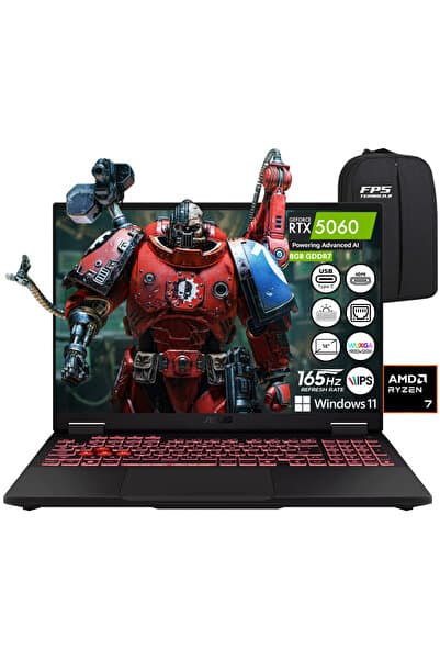 ASUS Tuf A16 Ryzen 7 260 RTX5060 24GB RAM 512GB SSD 16" IPS WUXGA 165Hz W11 Taşınabilir Bilgisayar - Görsel 1