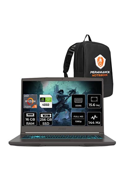 MSI Thin A15 B7VE R5 7535HS 16GB 256GB SSD RTX4050/6GB 15.6" FHD 144Hz FDOS Gaming Laptop & PER4 Çanta - Görsel 1