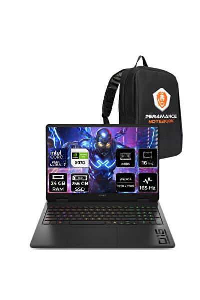HP Omen 16 Ultra 7 255H 24GB 256GB SSD RTX5070/8GB 16" WUXGA 165Hz FDOS Gaming Laptop - Görsel 1