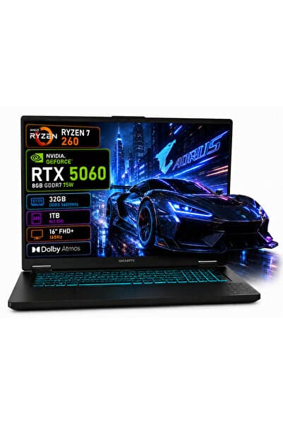 Gigabyte Gaming A16-1 Ryzen7-260 RTX5060-8GB-75W 32GB DDR5 1TB M.2 16" 165Hz FHD+ Oyuncu Bilgisayarı - Görsel 1